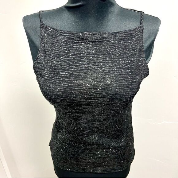 NWT vintage y2k Windsor apron top in black stretch with silver sparkles sz L - Picture 1 of 13